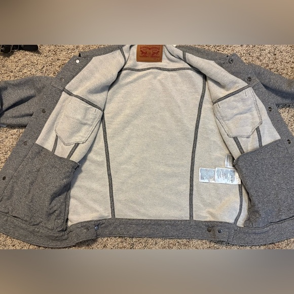 Levis Gray French Terry Trucker Jacket Button-Snap Up Stretch Mens Size Large - Picture 4 of 9